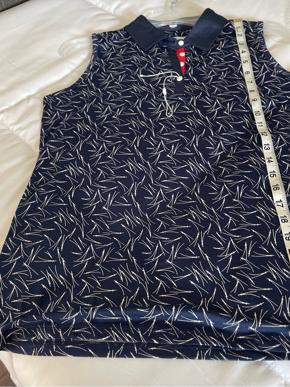 Sport Haley Navy Sleeveless Polo with White Leaf Print and Red Placket - Picture 7 of 7